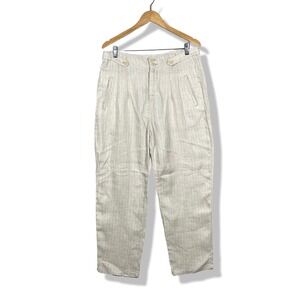 Sundance Linen Striped Pleated High Waisted Pants Womens 14 Beige Career Preppy